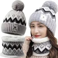 CZAPKA DAMSKA KOMIN KOMPLET DWUWARSTWOWY ZIMOWA