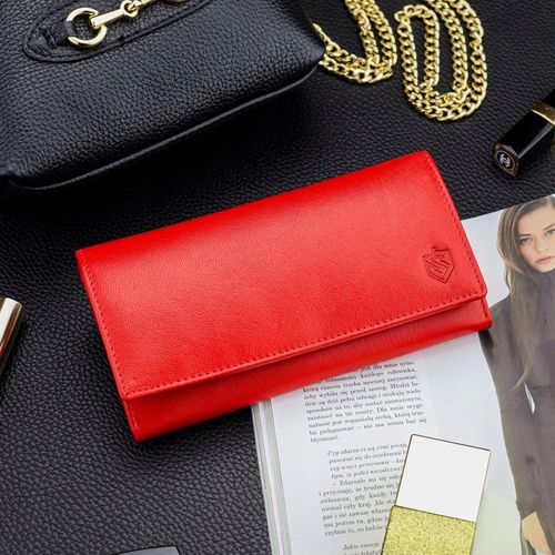 Duży Pojemny Portfel Damski Skórzany STEVENS Czerwony Z Ochroną RFID na Arena.pl