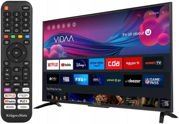 TELEWIZOR KRUGER DVB-T2 HEVC FHD 40'' SMART TV VIDAA zdjęcie 1