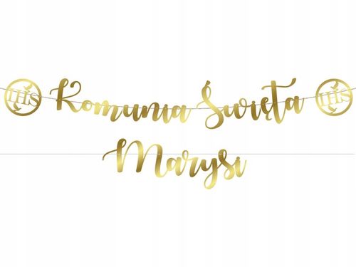 Personalizowany Baner złoty z napisem Komunia Święta Imię na Arena.pl