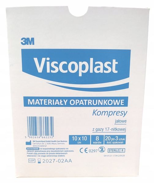 20SZT VISCOPLAST KOMPRESY JAŁOWE Z GAZY 10X10 CM 3 SZT. zdjęcie 1