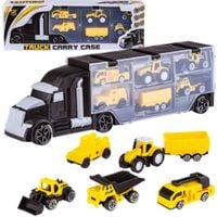 Czarna Ciężarówka, Transporter + Auta, Otwierana Laweta, Pojazdy Budowlane, Traktor, Jeep 6w1