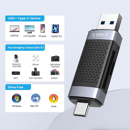 Orico Czytnik kart SD/microSD USB-A/USB-C 2.0 na Arena.pl