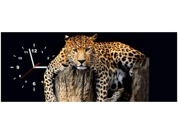 100x40cm ZEGAR Zegar ścienny Dziki kot lampart obraz dekoracja ścienna podobrazie drewniane zdjęcie 1