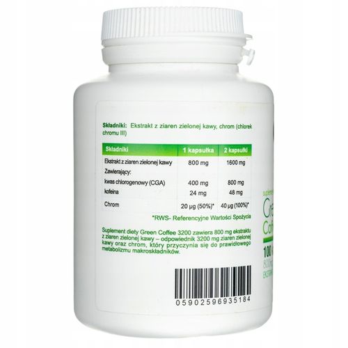 Aliness Zielona Kawa Chrom Kofeina Odchudzanie Energia Umysł 100 kapsułek na Arena.pl