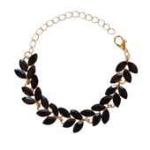 Złota bransoletka z czarnymi cyrkoniami kryształkami listkami regulowana