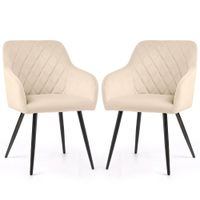 2x Krzesło welurowe tapicerowane do salonu VELTO Beżowe Czarne nogi
