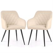 2x Krzesło welurowe tapicerowane do salonu VELTO Beżowe Czarne nogi