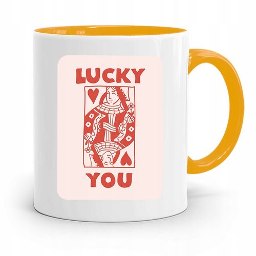 Kubek Żółty Prezent Dla Dziewczyny Żony Lucky You Z Nadrukiem Ze Zdjęciem na Arena.pl