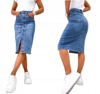 Spódnica damska jeansowa midi na guziki elastyczna wysoki stan S/36