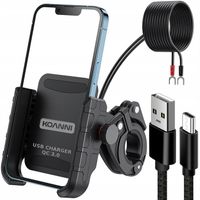UCHWYT MOTOCYKLOWY NA TELEFON ŁADOWARKA USB 12/24v + KABEL USB 20cm
