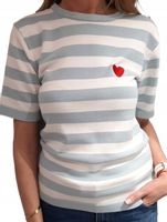 YARN Premium Sweterek Bluzka w Pasy Błękitny Jeans + Biały Serduszko Nowość