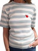 YARN Premium Sweterek Bluzka w Pasy Błękitny Jeans + Biały Serduszko Nowość