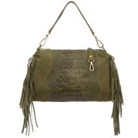 VERA PELLE torebka zamszowa listonoszka kroko z frędzlami V492 oliwkowa