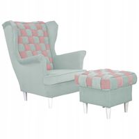 Fotel uszak Carol Duo z podnóżkiem skandynawski Family Meble szary różowy