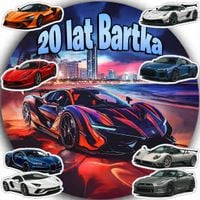 OPŁATEK NA TORT 20CM - SUPER SAMOCHÓD DEKORACJA URODZINOWA + IMIĘ 15CM 18CM