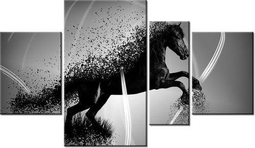 120CM 70 OBRAZ 4 ELEM CZARNO BIAŁY KOŃ GMENTARYZACJA JAKUB BANAŚ ŚCIENNY na Arena.pl