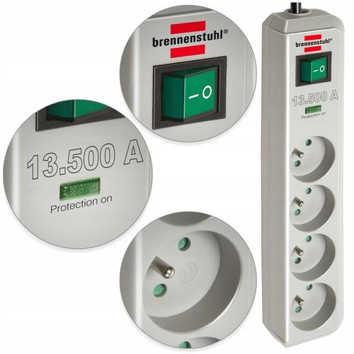 Listwa Zasilająca Przedłużacz Przepięciowy Szary 4 GNIAZDA Certyfikat CE na Arena.pl