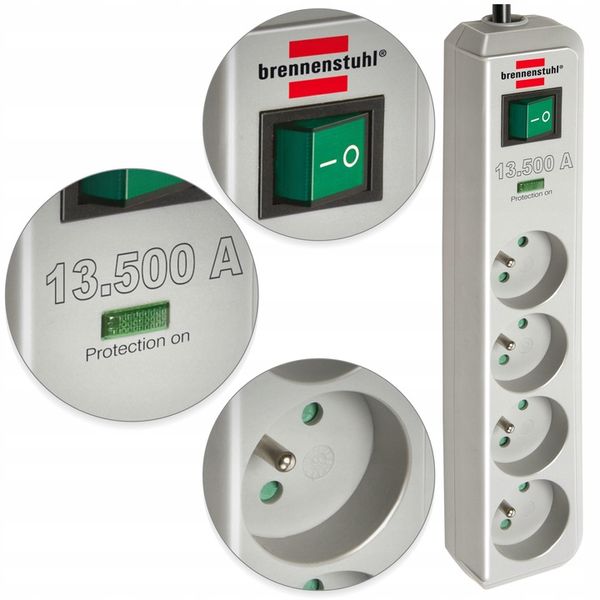 Listwa Zasilająca Przedłużacz Przepięciowy Szary 4 GNIAZDA Certyfikat CE zdjęcie 1