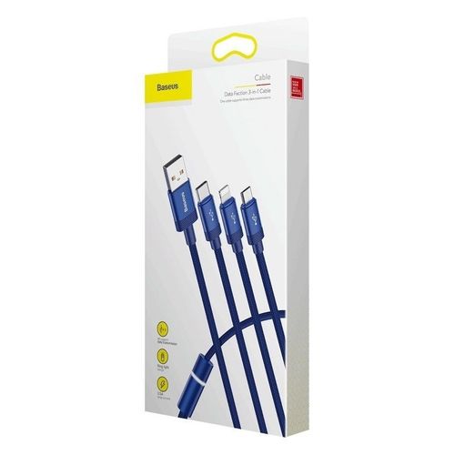 Kabel USB Baseus Data Faction 3w1 Typ C / Lightning / Micro 3,5A 1,2m (niebieski) na Arena.pl