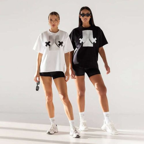 Chiara Wear - T-shirt bawełniany oversize XX BOOBIES - czarny S na Arena.pl