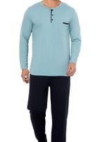 Piżama męska na prezent długi rękaw długie spodnie bawełniana XL turkusowa