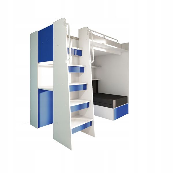 Łóżko piętrowe JSM7 z sofą i biurkiem granatowe + materac Elena zdjęcie 1