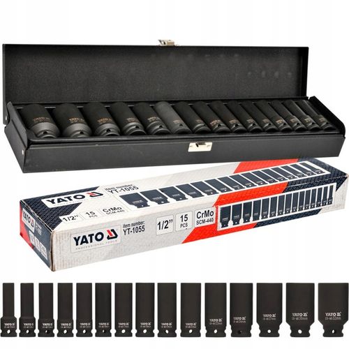 YATO ZESTAW KOMPLET NASADKI KLUCZE UDAROWE DŁUGIE 1/2 15 EL WALIZKA na Arena.pl