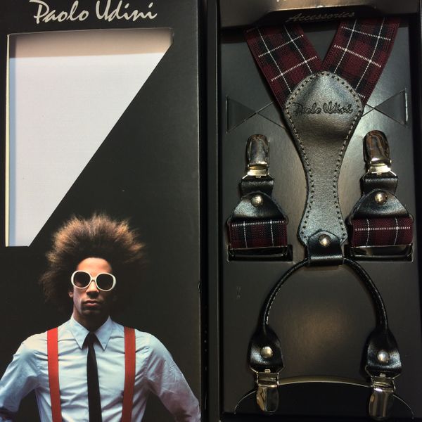 Bordowo Biała kratka - szelki do spodni Orginalne Top-Gal zdjęcie 1