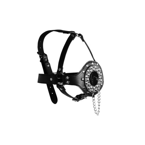 Open Mouth Gag Head Harness with Plug Stopper - Black na Arena.pl