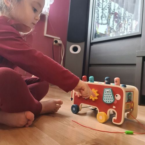 Drewniana Kostka Edukacyjna Słoń Wbijak Młotek Zabawka Prezent dla Dzieci na Arena.pl