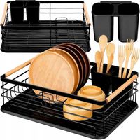 SUSZARKA DO NACZYŃ OCIEKACZ TALERZE + POJEMNIK NA SZCZTUĆCE CZARNA METAL XL