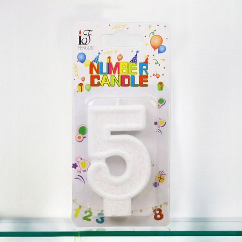 ŚWIECZKA URODZINOWA LICZBA 5 PIĘĆ BIAŁA BROKATOWA NA TORT CYFRA PIĄTKA na Arena.pl