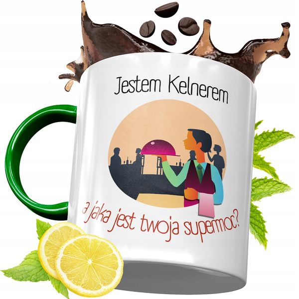 Kubek Zielony Dla Kelnera Kelnerki Na Prezent Z Nadrukiem Ze Zdjęciem zdjęcie 1