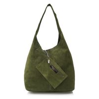 VERA PELLE torebka zamszowa worek na ramię z saszetką V132 oliwkowa