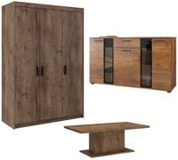 Zestaw Mebli pokojowych Szafa TrzyDrzwiowa + Komoda + Ława Dąb Lefkas