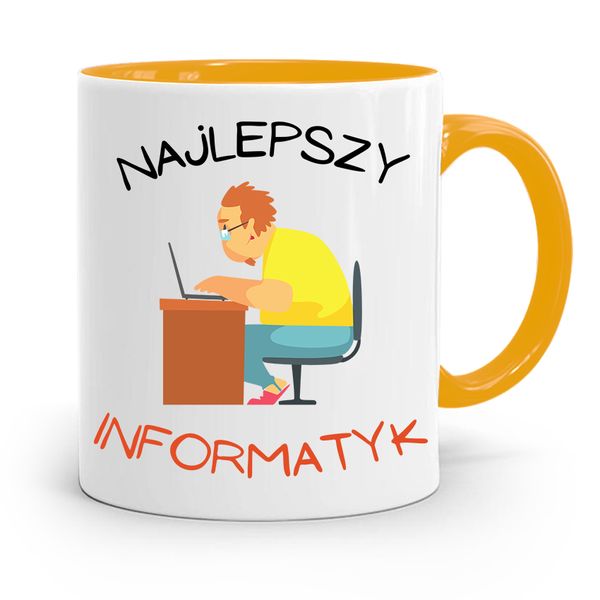 Kubek Żółty Informatyka Programisty Najlepszy Inf Z Nadrukiem Ze Zdjęciem zdjęcie 1