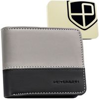 czarno-szary portfel męski w orientacji poziomej bez zapięcia zewnętrznego