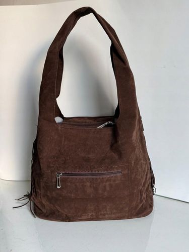 Torba Flora&Co torebka frędzle worek zamsz zamszowa eco brązowa czekoladowy na Arena.pl