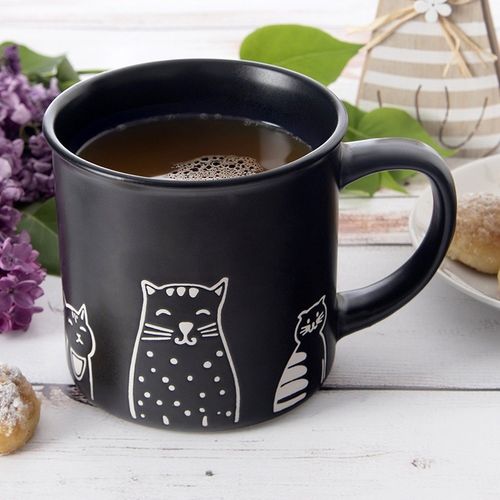 Kubek Koty Kotki do Napojów Picia Kawy Herbaty Ziół Ceramiczny Czarny 500ml na Arena.pl