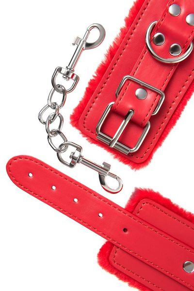 anonymo handcuffs, pu leather, red, 27 cm zdjęcie 7