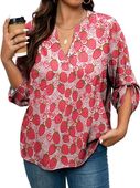Koszula damska letnia w truskawki plus size czerwona dekolt V 2XL lekka