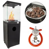 Ogrzewacz tarasowy +REDUKTOR +KAMIENIE gazowy kominek czarny patio