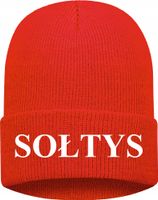 Czapka zimowa czerwona gruba haftowana twój napis tekst DLA SOŁTYSA prezent