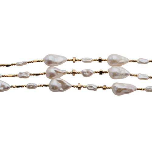 Naszyjnik z aztecką blaszką - Białe Perły hodowane i srebro złocone na Arena.pl