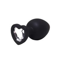 Black Large Heart-Shaped Butt Plug With White Crystal