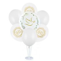 Zestaw balonów na stojaku Komunia Święta IHS gołąbek dekoracja