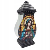 Znicz Szklany Lampion Witrażowy Matka Boska Maryja Dekoracyjny Nagrobny