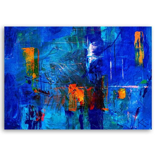 Emaga Obraz na płótnie, Niebieska abstrakcja ręcznie malowana - 90x60 na Arena.pl