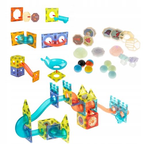 Klocki MAGNETYCZNE KONSTRUKCYJNE Tor kulkowy ŚWIECĄCY 110 el Zestaw dziecko na Arena.pl